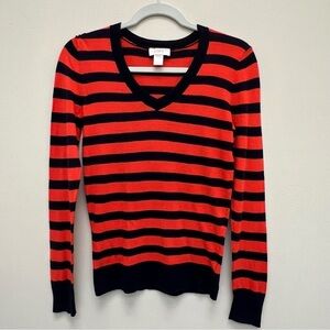 LOFT Factory Orange And Navy Striped V-Neck Sweater Size XS